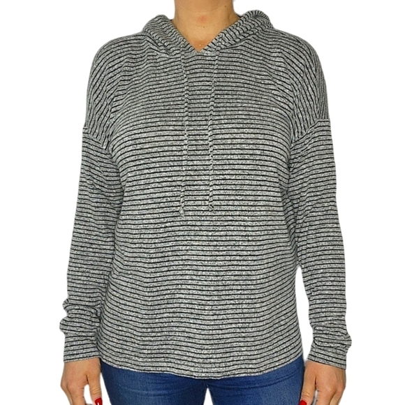 Lucky Brand Tops - Lucky Brand Gray Black Striped Hoodie Long Sleeve Lightweight Top Size Medium